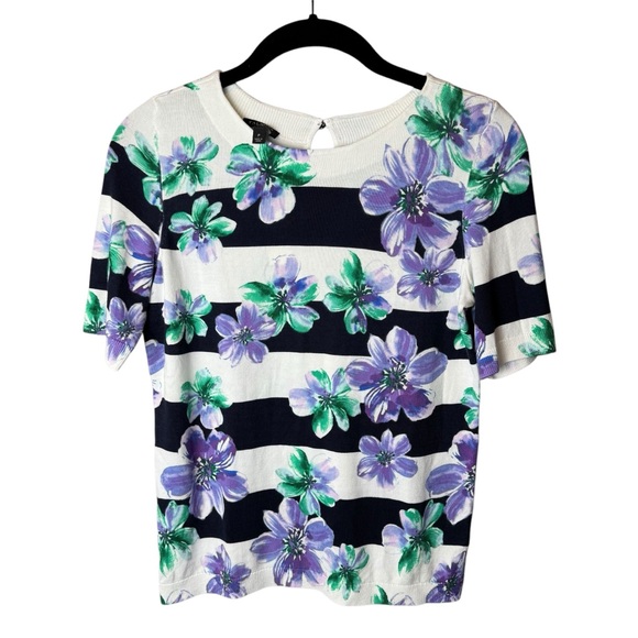 Talbots Tops - NWT Talbots Petites Purple Floral Stripes Short Sleeve Top XSP
